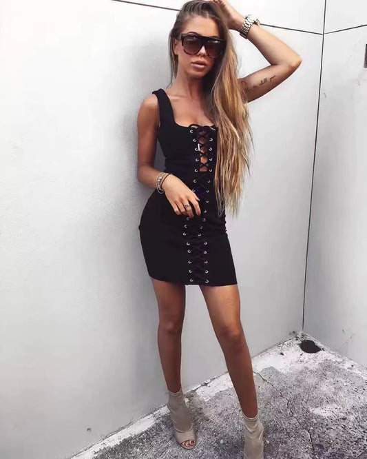 2017 New Sexy Black Bandage Bodycon Mini Dresses